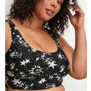 Torrid 1 (1X,14/16) Black Wireless Scoop Star Skull Tattoo Print Bikini Swim Top